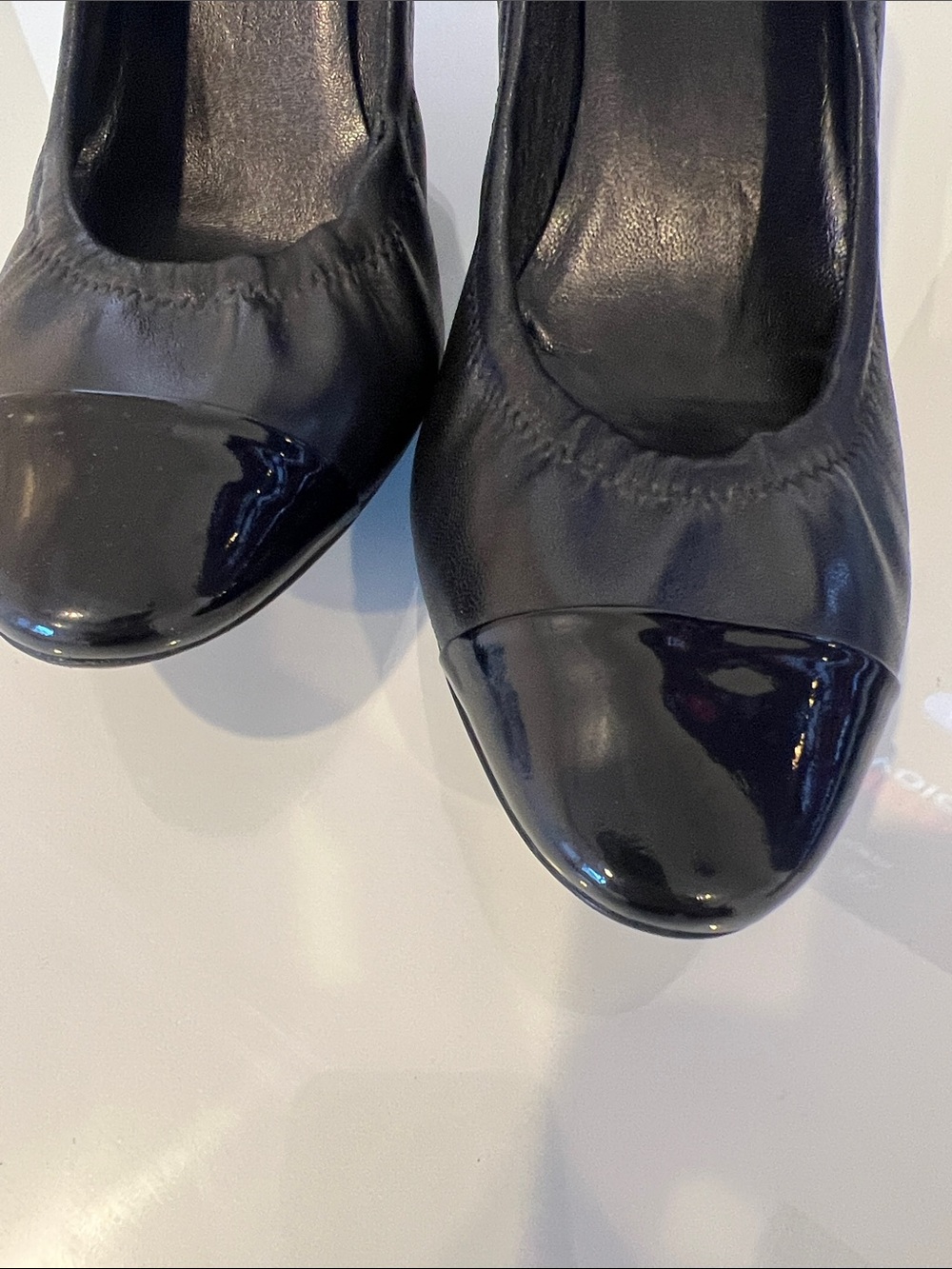 Vintage Prada Black Leather Pumps with Patent Cap Toe - Picture 3 of 8